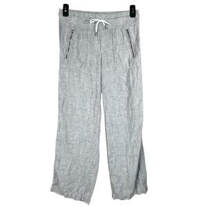 Athleta SZ 4 Cabo Linen Wide Leg Pants Zip Pockets Drawstring Mid-Rise Pull-On